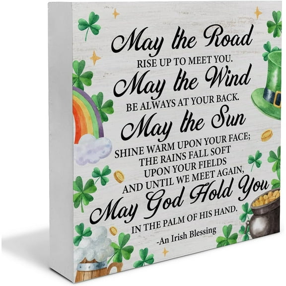 Zomyto 5"x5" Irish Blessing Decor St. Patricks Day Decor, Rustic an Irish Blessing Wood Sign Home Tabletop Shelf Desk Decor, St Patricks Day Decorations,