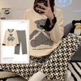thumbnail image 2 of Conjunto de pijama anudado para Mujer, ropa de dormir con dibujos animados, a cuadros, 3XL, primavera y otoño, 2 of 4