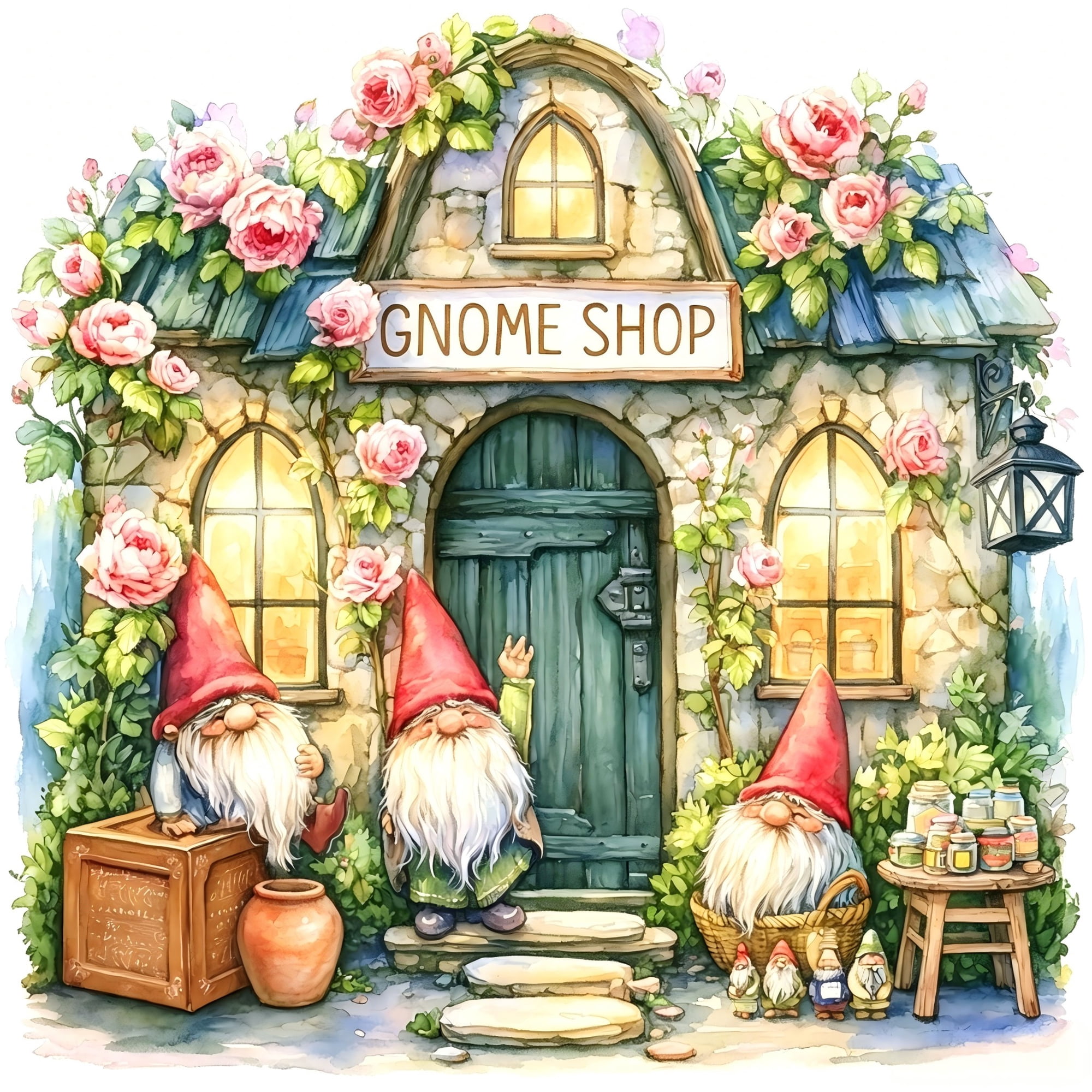 Gnome Shop Diamond Painting Kits for Adults Spring Floral Gnome DIY 5D Diamond Art Kits Round Full Drill Gem Crafts Gift for Home Bathroom Wall Decor-8x12