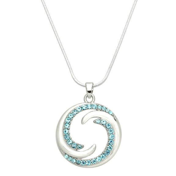 Ocean Wave Pendant Necklace Rhinestone Crystal Rhodium Plated 17 Inch Snake Chain J0962