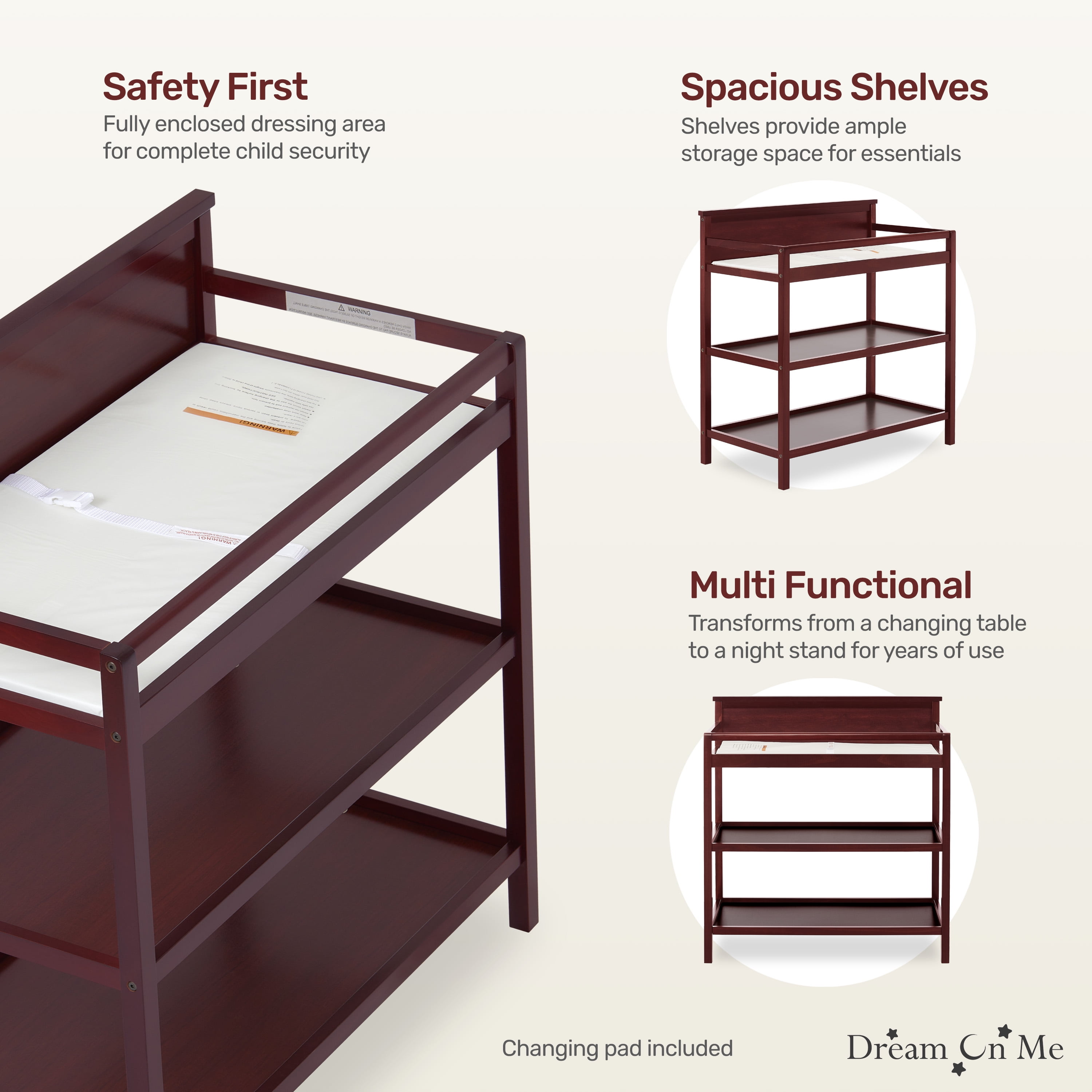 Dream On Me Jax Universal Changing Table, Cherry