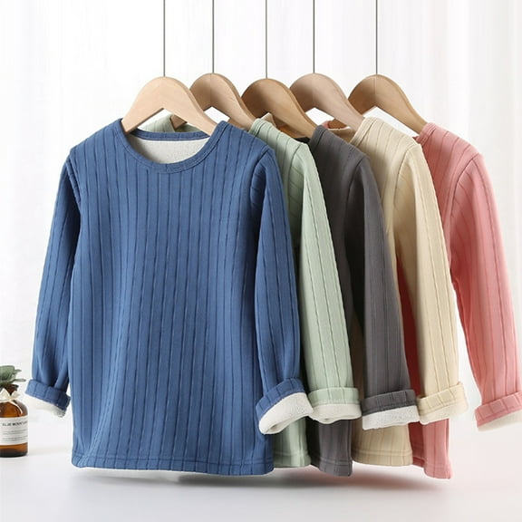 Ulanda Kids Toddler Girls Boys Ribbed Solid Spring Winter Long Sleeve Warm Thick Tops Clothes T Shirt (Green, 5-6 Years)