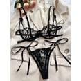thumbnail image 4 of Conjunto de lencería con bordado de corazones, sujetador de malla sin forro y tanga de tiras, lencería y ropa interior sexy para mujer, 4 of 5