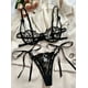 thumbnail image 4 of Conjunto de lencería con bordado de corazones, sujetador de malla sin forro y tanga de tiras, lencería y ropa interior sexy para mujer, 4 of 5