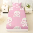 thumbnail image 3 of Manfei Gothic Skull Twin Sheets 3pcs, Happy Halloween Bedding, Pink White Cream,1 Fitted Sheet, 1 Flat Sheet and 1 Pillowcase, 3 of 5