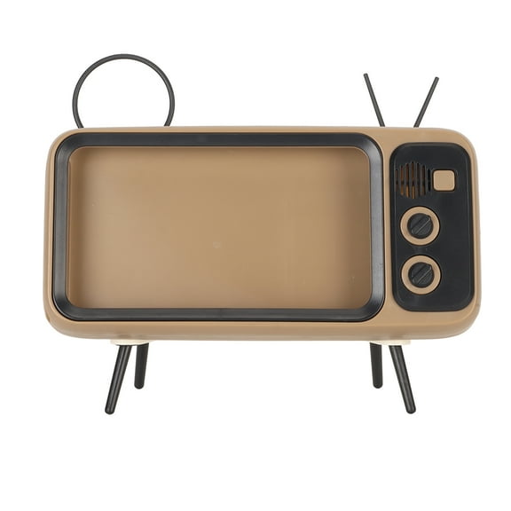TV Style Phone Holder Retro Scratch Resistant Decorative Desktop Mobile Stand for Home Dorm Coffee Color