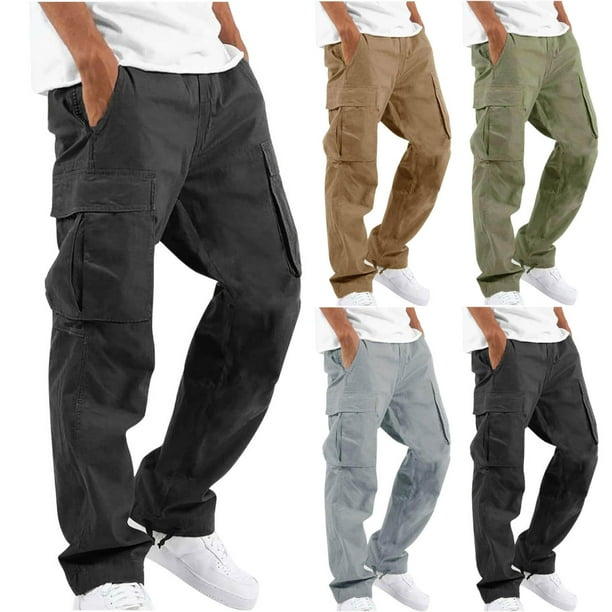 Pantalones cargo para hombre 6 bolsillos skate cierre ancho cordon