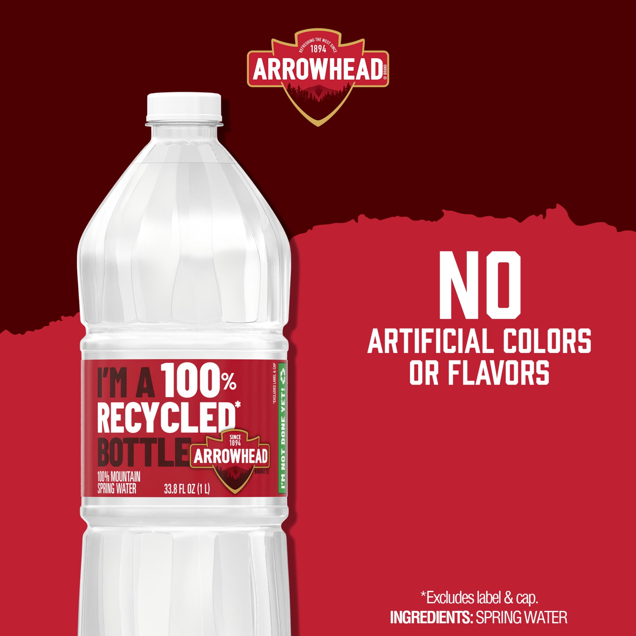 Arrowhead Mountain Spring Water, 1 Liter, Single Plastic Bottle