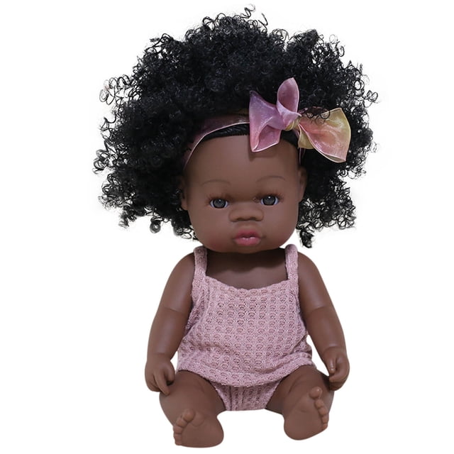 Baby Cute Curly Hair Sport Boys Black Baby Toy Doll Kids Gift Hooded With Cloth