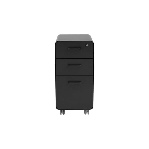 Poppin The Sort-It-Out 3-Drawer Mobile Vertical File Cabinet Letter/Legal Size Lockable 25""H x 12.5