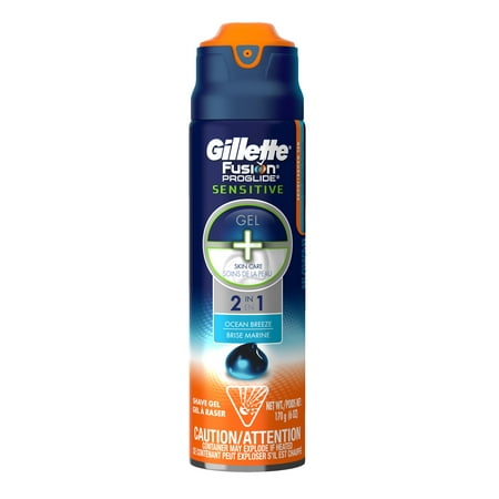 Body Essentials Shave Cream - Gillette Fusion ProGlide Sensitive 2 in 1 Shave Gel, Ocean Breeze, 6 oz