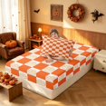 thumbnail image 4 of Homewish Pumpkin Plaid Twin Sheets, Happy Halloween Bedding, Orange Cream White, 3pcs (1 Flat Sheet, 1 Fitted Sheet and 1 Pillowcase), 4 of 6