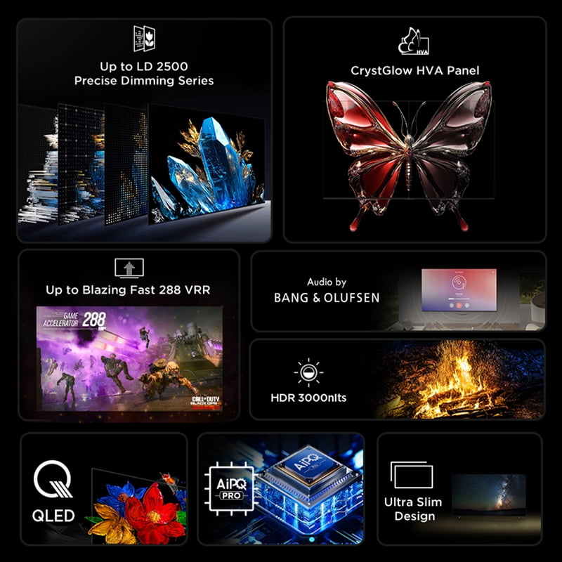 TCL 98" Class QM7K Series QD-Mini LED QLED 4K UHD Smart Google TV (NEW, 2025) - 144Hz, Local Dimming, Audio by Bang & Olufsen - 98QM7K display and camera view