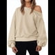 thumbnail image 3 of Sudadera Holgada Informal de Larga con Hombros Descubiertos para Mujer, Estilo Jersey de Otoño Caqui XL, 3 of 8