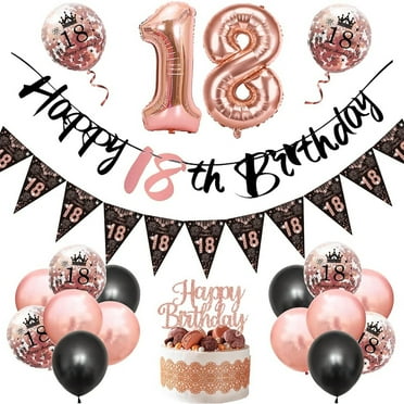 Happy 18th Birthday Decorations with Confetti Balloon Arch Garland, Rose Gold 18 Birthday Balloon Kit Party Supplies for Girls Women, Eighteen Year Old Bday Decor