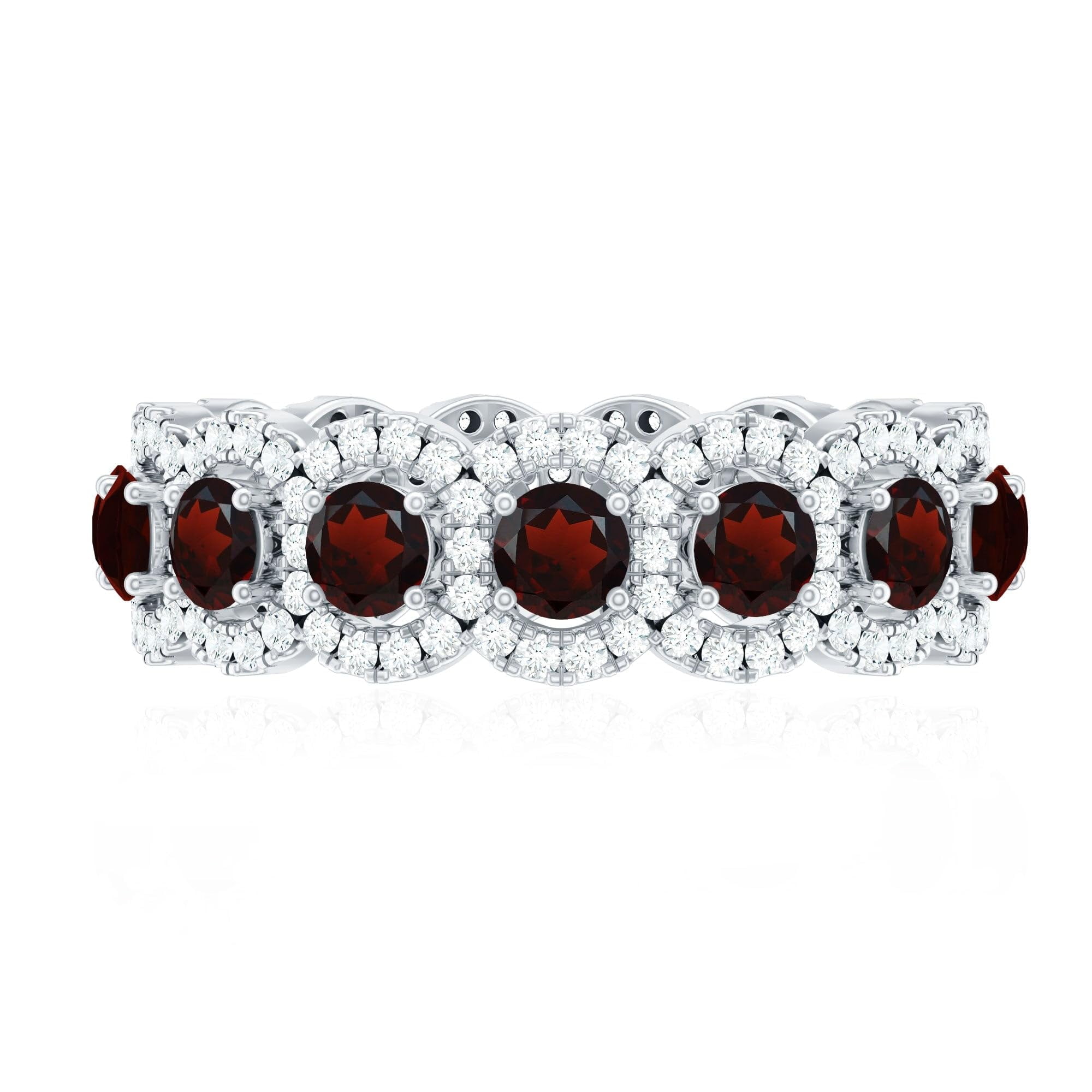 Natural Garnet 3.60 Ctw Round Gemstone 925 Sterling Silver Halo Ring for Women | Wedding, Engagement Bridal Rings | Mothers Day Gift