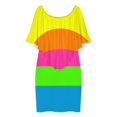 thumbnail image 3 of PLAIN SOLID NEON FLUORESCENT RAINBOW STRIPES 5 COLORS Women's Off The Shoulder Ruffles Summer Wedding Guest Loose Casual Party Beach Dress, 3 of 9