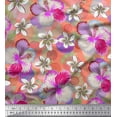 thumbnail image 1 of Soimoi Orange Cotton Voile Fabric Green & Pink Floral Print Fabric by The Yard 56 Inch Wide, 1 of 1