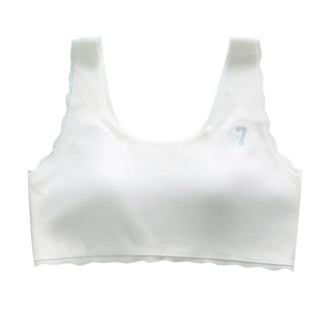 Girls Bras Silky Seamless Bra Cute Printed Padded Sports Bra Comfort Summer Cooling Bralette  White  14 Years