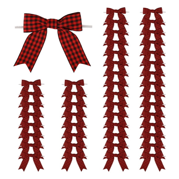 Meseey 50 Pzas Lazos de Cinta Grosgrain a Cuadros Rojos y Negros de 7.5 cm