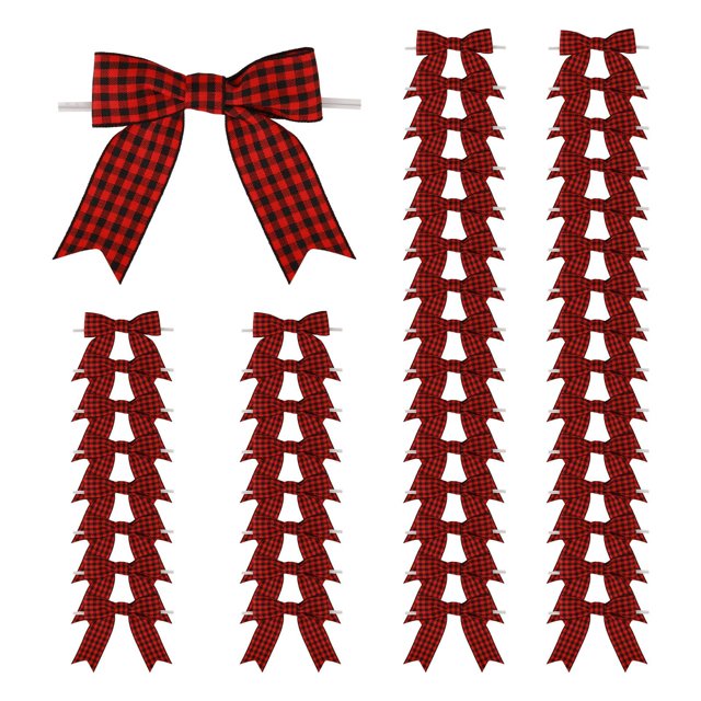 Meseey 50 Pzas Lazos de Cinta Grosgrain a Cuadros Rojos y Negros de 7.5 cm