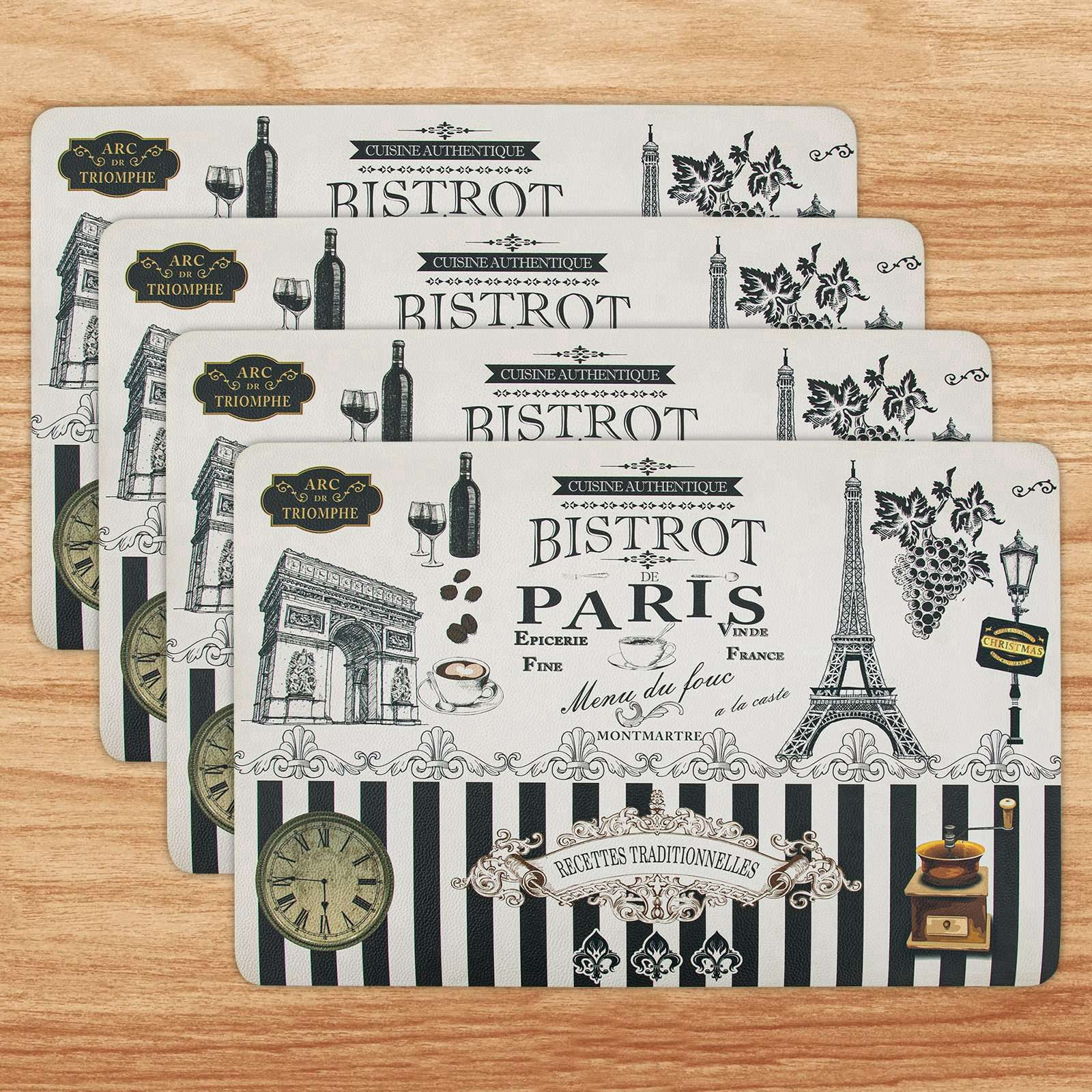 RAY STAR Placemats Set of 4, Vinyl Washable Wipeable Place Mats-12inx18in, Heat Resistant Waterproof Place Mat