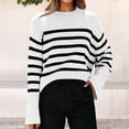 thumbnail image 2 of Women's Striped Oversized Sweater Crewneck Side Split Long Sleeve Pullover (White, M), 2 of 4