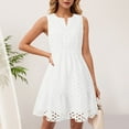 thumbnail image 4 of vigerkar Women's Summer Sleeveless Mini Dress V Neck Hollow Out Eyelet High Waist A Line Swing Short Party Dresses White, S, 4 of 7