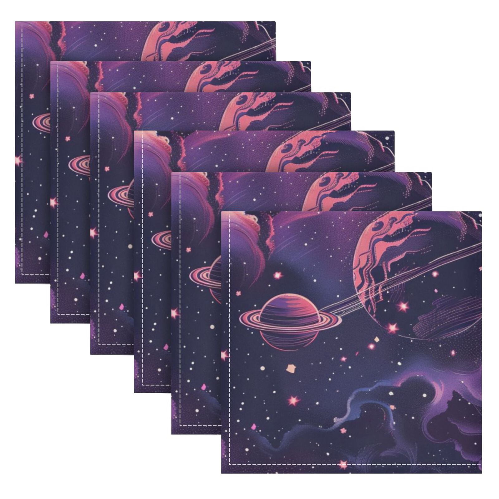 JSTEL Pink Universe Planets Nebula Cloth Napkins Set of 6, 20x20 Inch Washable and Reusable Napkin for Decoupage Dinner Party Everyday Use