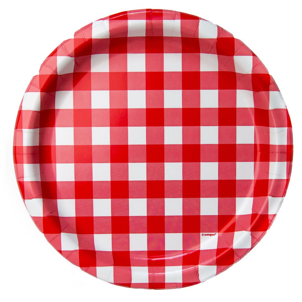 Gingham Paper Dinner Plates, Red, 9 in, 8ct