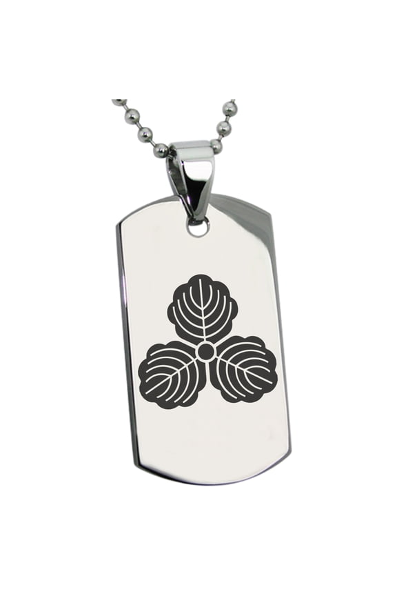 Stainless Steel Kasai Samurai Crest Engraved Dog Tag Pendant Necklace