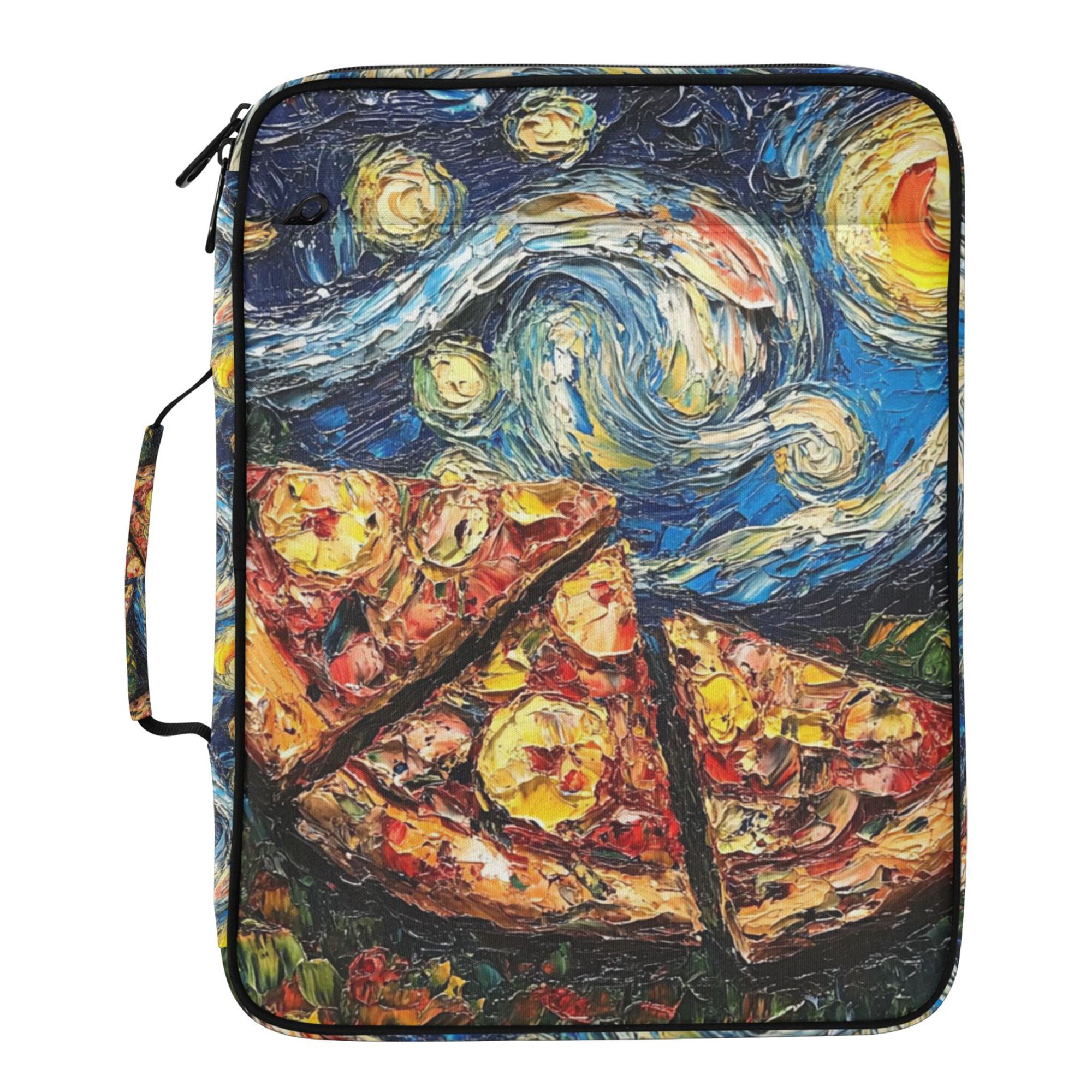 FORMRS Accordion File Folder A4 Size 7-Pocket Expanding Document Organizer Bag with 3 Ring Binder, Starry Pizza