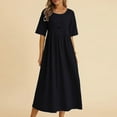 thumbnail image 2 of LYXSSBYX Summer Dresses for Women Summer Loose Fitting Dress Fashion Casual Cotton Linen Round Neck 5/4 Sleeve Length Dress, 2 of 6