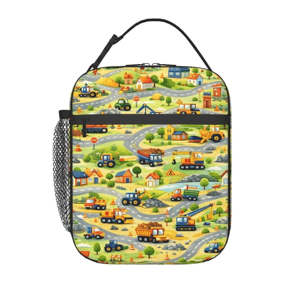 Cartoon Work Trucks Lunch Bag Reusable Thermal Lunch Tote with Handle for Women and Men