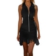 thumbnail image 2 of Western Cowgirl Dress for Women Sleeveless Zip Up Lapel Collar Slim Fit Tassel Hem Midi Dresses Country Concert Dress, 2 of 4