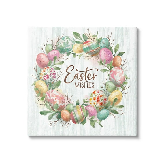 Stupell Industries Easter Wishes Wreath Holiday Painting Gallery Wrapped Canvas Art Print Wall Art, 17 x 17