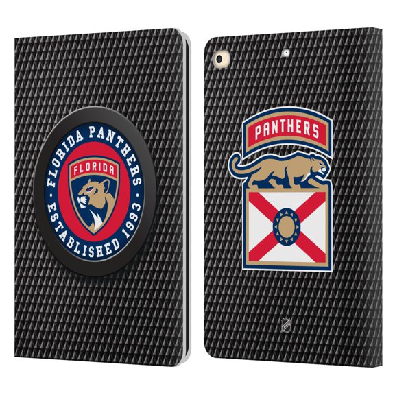 Head Case Designs Officially Licensed NHL Florida Panthers Puck Texture Leather Book Wallet Case Cover Compatible with Apple iPad 9.7 2017 / iPad 9.7 2018