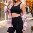 thumbnail image 4 of Hsovts Women Buffalo Plaid Flannel Shirt, Long Sleeve Button Down with Dual Chest Pockets Loose Fit Tartan Checkered Casual Outerwear for Fall Winter Camping Daily Streetwear Pink L, 4 of 5