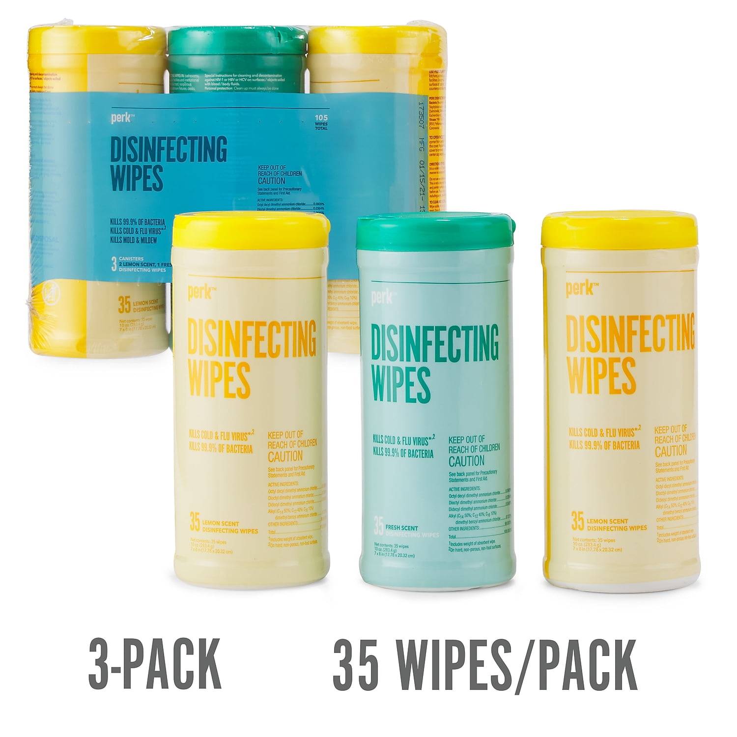 Staples Perk Disinfecting Wipes Fresh & Lemon Scent 35 Wipes/Container 6/Carton PK61527/PVS