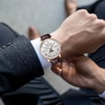 thumbnail image 5 of Men's Watch, Quartz Business Casual Wristwatch, Openwork Dial Alloy Case Leather Strap Pin Buckle Lightweight Daily Wear, White, 5 of 6