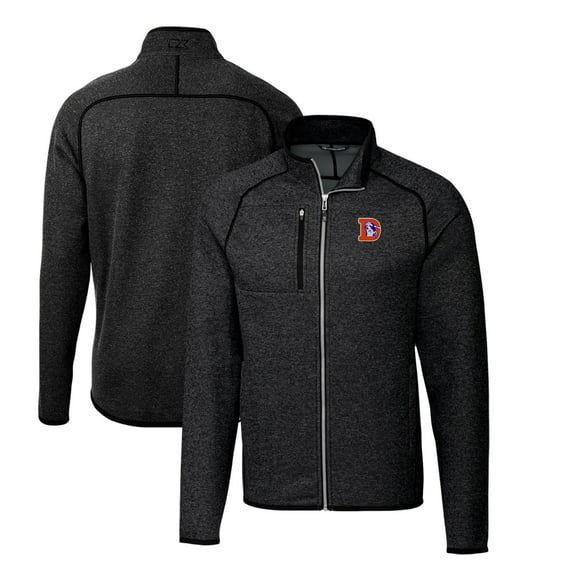 Men's Cutter & Buck Heather Charcoal Denver Broncos Throwback Logo Mainsail Sweater-Knit Big & Tall Full-Zip Pullover