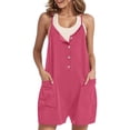 thumbnail image 6 of CheerKidz Short Jumpsuits for Women's Summer Solid Color Short Sleeved Neck Loose Fitting Seam Jumpsuit Casaul Shorts Outfits(Z01#Hot Pink,L), 6 of 8