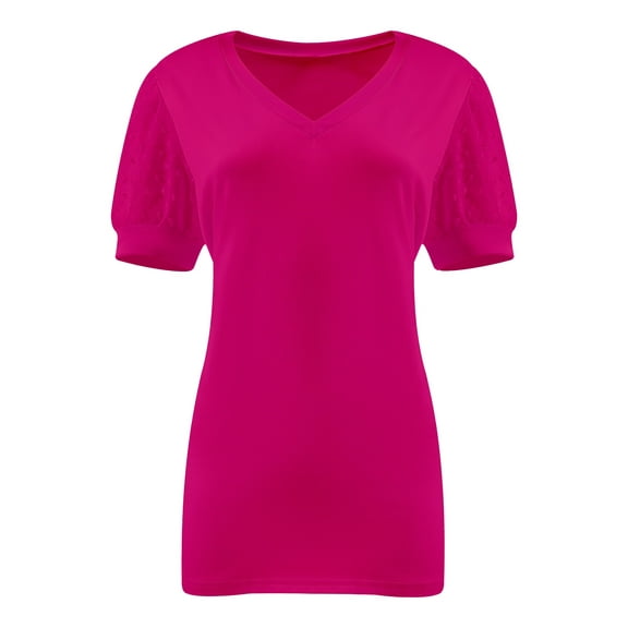 Womens Casual Cropped T Shirts V Neck Swiss Dot Puff Sleeve Crop Tops Summer Loose Basic Tees Tshirts