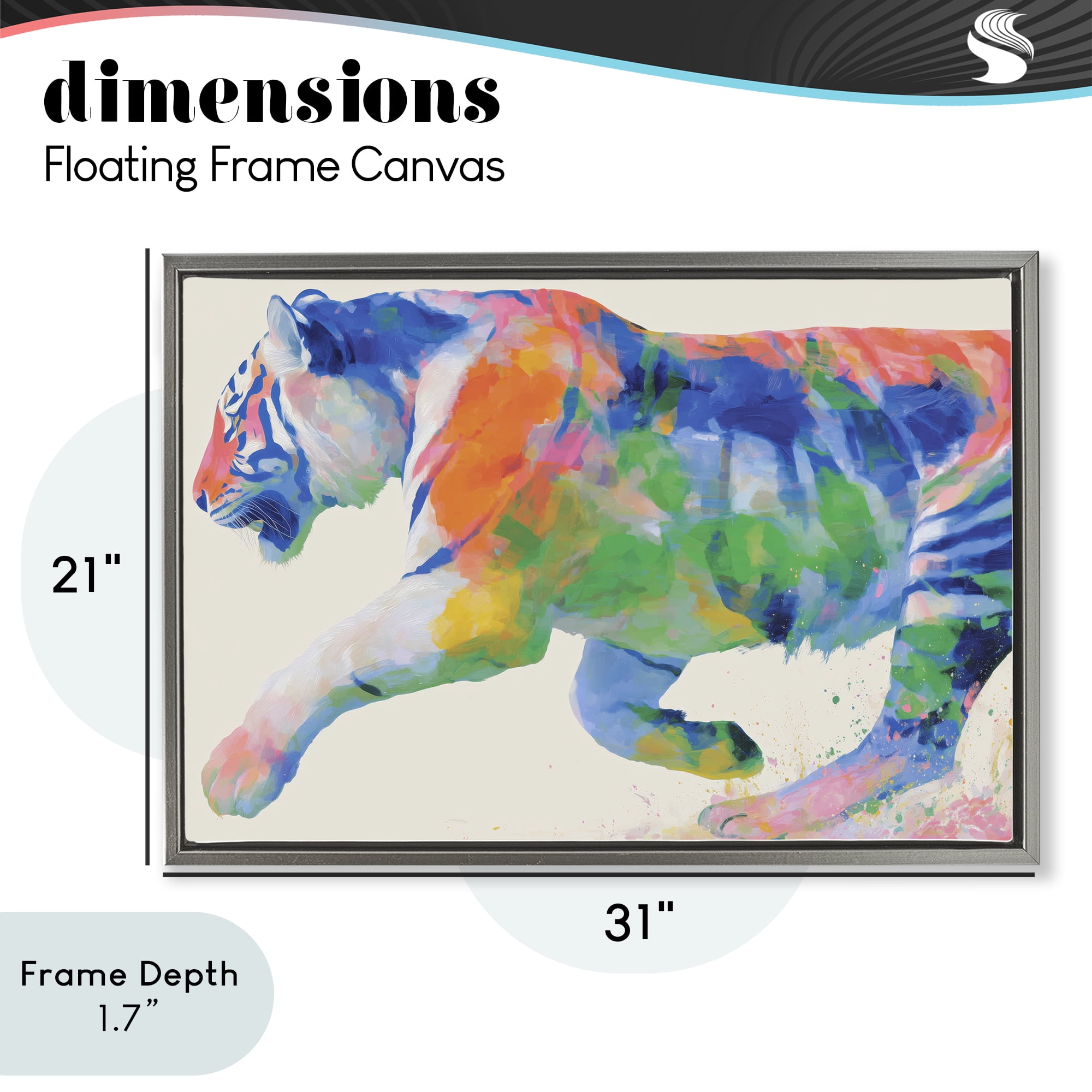 Stupell Industries Colorful Tiger In Motion Gray Framed Floater Canvas Wall Art, design by Chromatic Storm Studio
