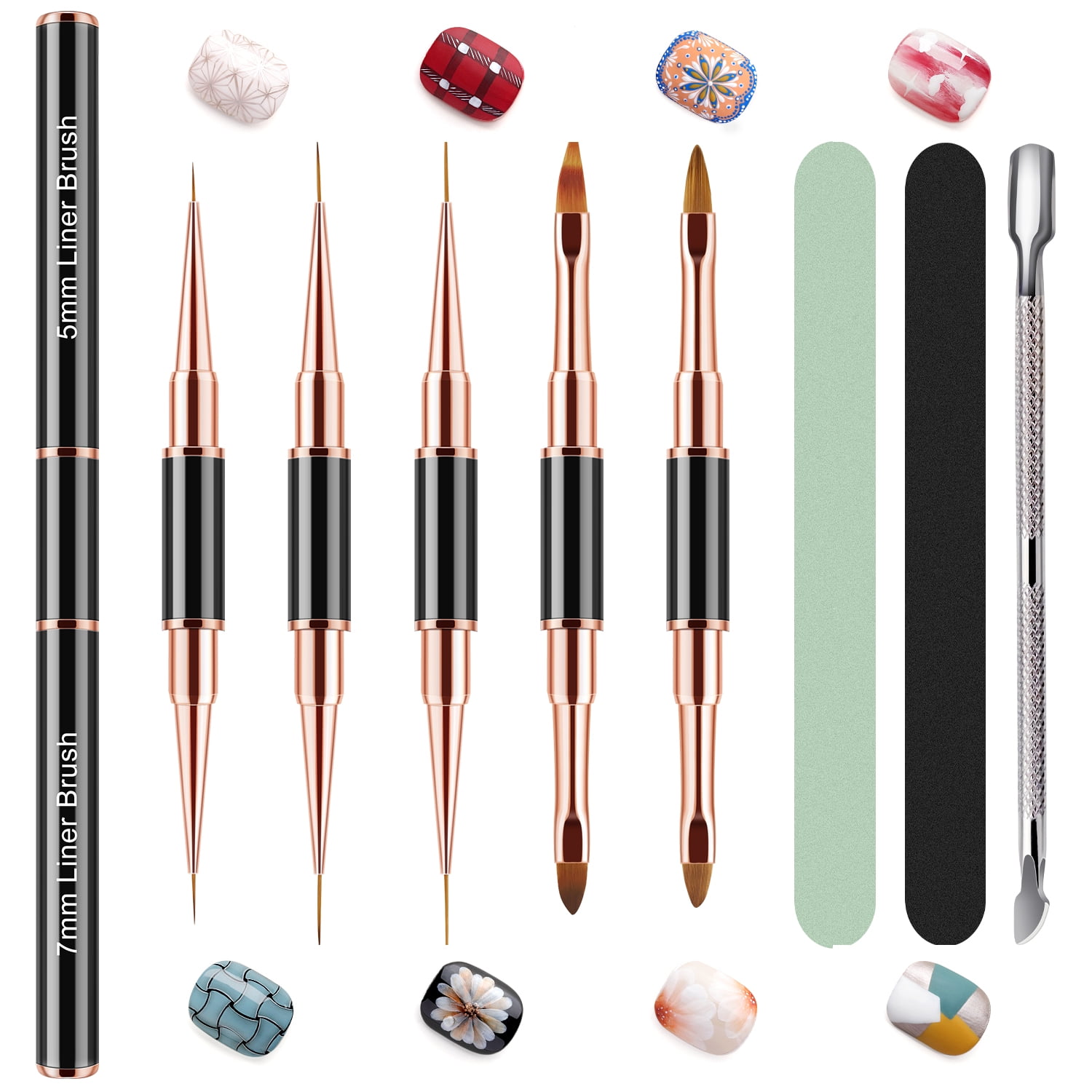 Nail Art Brushes Set Acrylic Nails Double Ended Brushes Kit with Nail