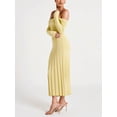 thumbnail image 3 of Women's Off Shoulder Long Sleeve Dress Solid Color Knitted Long Dress Backless Pleated Jacquard Hem Slim Fit Party Dress-Yellow-S, 3 of 7