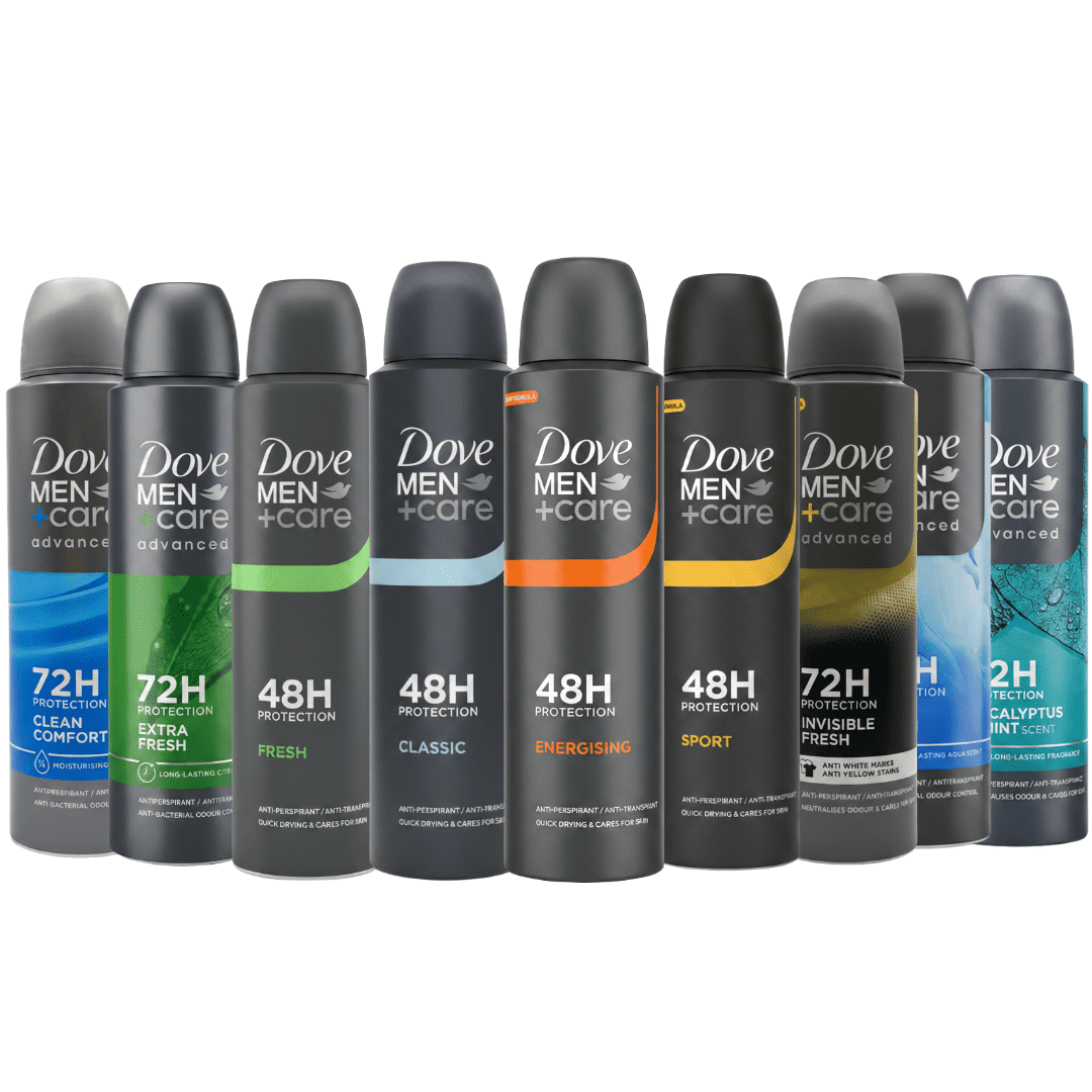 Dove Men+Care Antiperspirant Deodorant Spray Variety Mix, 12-Pack, 150 mL Each, Assorted Scents
