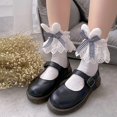 thumbnail image 4 of Calcetines cortos de encaje bordado de Lolita japonesa, medias tobilleras Harajuku con volantes y lazo a cuadros con Orejas de conejo Kawaii, 4 of 5