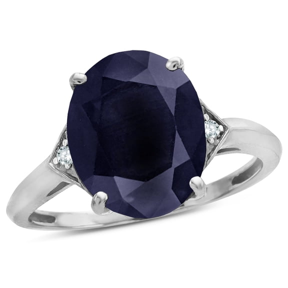 Star K � Large Oval 12x10 Black Sapphire 3 Stone Trillion Setting Ring