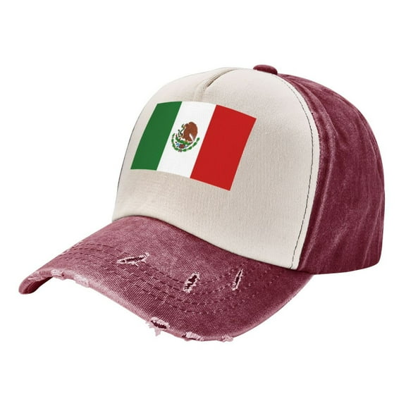 Mexican-Flag Baseball Cap Distressed Adjustable Vintage Cotton Denim Hat for Women Men